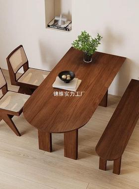 古风实木JWWOSSOF岛台餐桌家小户型靠墙半圆饭中原木长方桌形大板