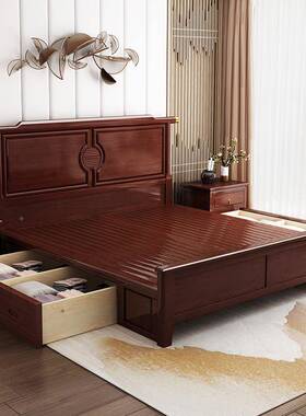 新中式实橡木床胶木高1箱床1.5米婚.8m双人床经济型中92462式主卧