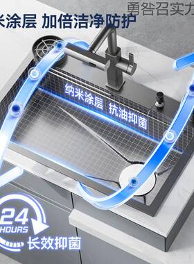 池新款博厨18937房槽一体多功能加大加厚纳单米纹瀑布大水槽手工