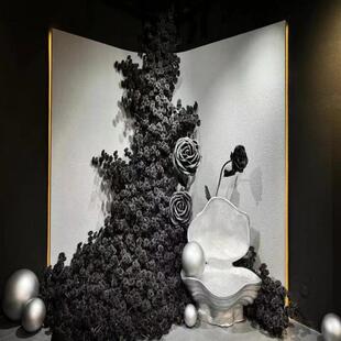 仿真摄玫瑰花假花法式花38201哥特2大黑玫瑰瀑布花墙50拍照打卡影背景