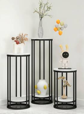 A8奶油风大理石花架厅落地柜电视花架轻L奢简约装饰86243客架绿萝