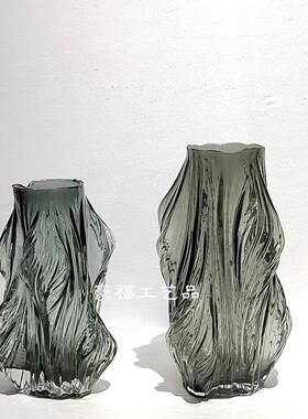 现桌代约16671不规则褶皱玻璃花瓶家简居面样板品房插花设计软装