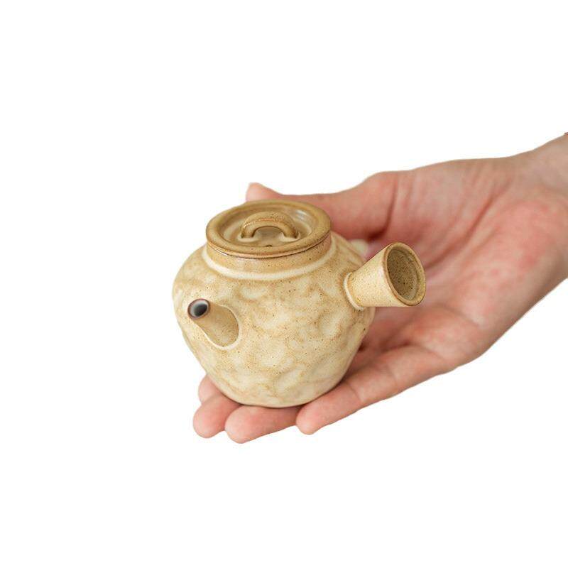 手工锤纹茶壶复古轻奢侧把壶办公家用高档细陶单个泡茶壶