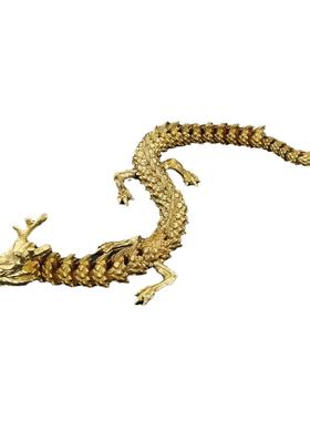 黄铜金龙招财摆件手把件绕手双龙戏珠桌面装饰品书柜玄关工艺品