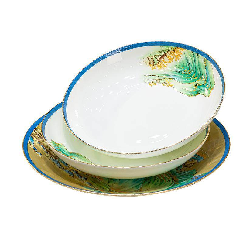 2024景德镇骨瓷餐具碗盘套装新中式陶瓷碗碟盘子组合全套礼品,餐饮具,餐具瓷器套装,淘宝优惠券,粉丝福利购,淘宝优惠卷