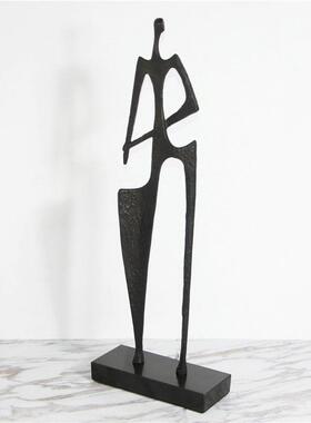 现代简约黑色抽象人物雕塑摆件样板房售楼处别墅书柜玄关软装饰品