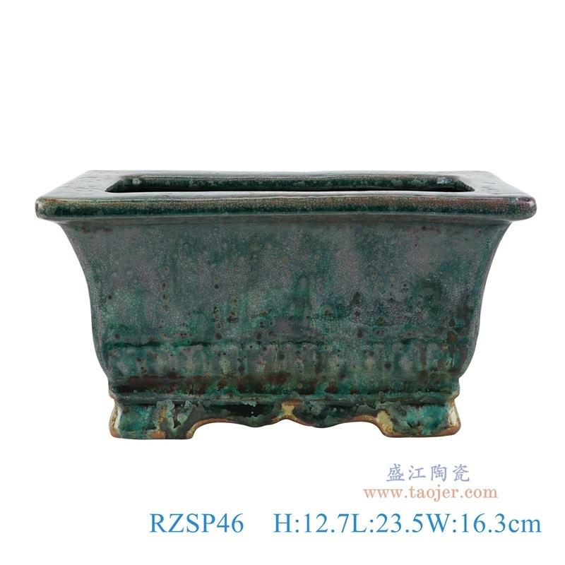 景德镇窑变绿釉陶瓷花盆多边形仿古陶瓷盆栽花器多肉绿植花盆摆件