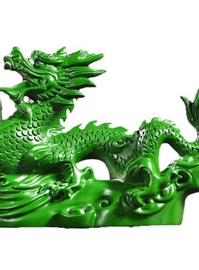 绿色木质飞龙雕刻摆件实木头龙缺角补角木制青龙客厅电视柜装饰品