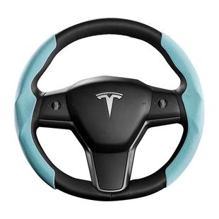适用特斯拉焕新版 Model3Y翻毛皮方向盘套超薄吸汗专用方向盘卡套