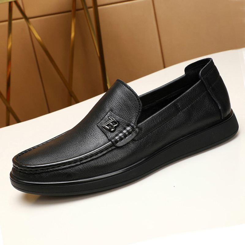 欧洲站男鞋春秋款商务休闲皮鞋轻底软面男士真皮软底爸爸鞋子透气