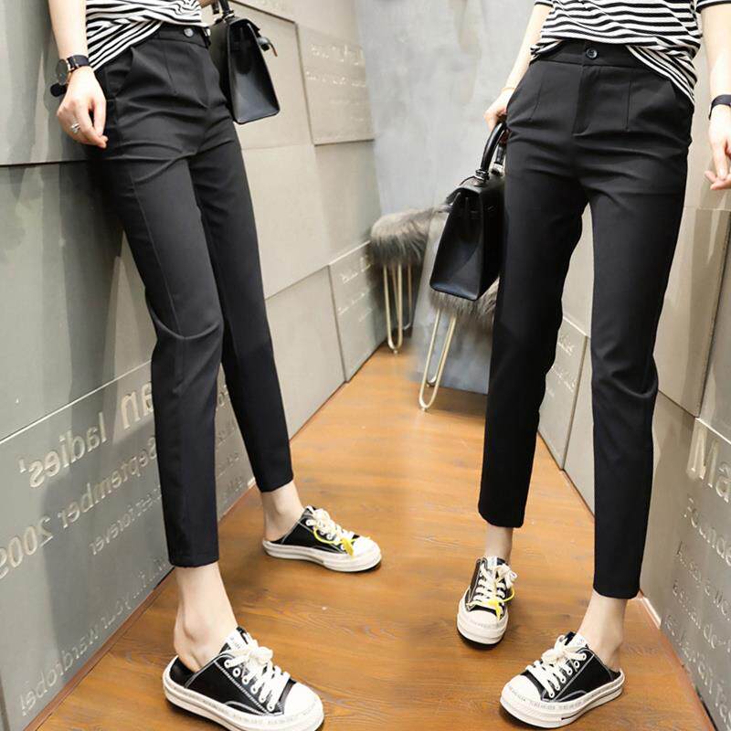 黑色西装裤女2025新款小脚直筒八分裤烟管春秋九分小个子休闲裤夏