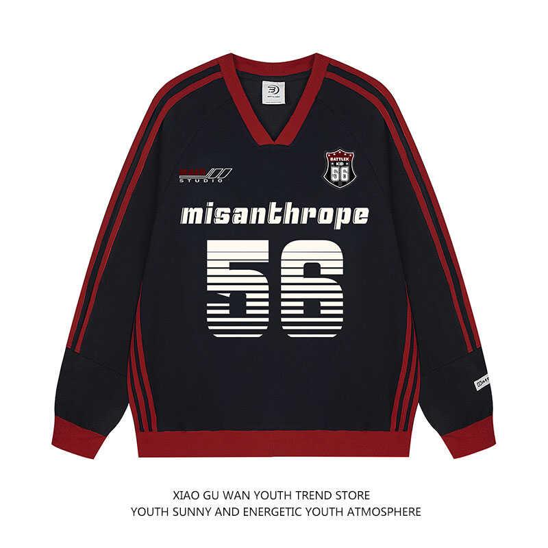 小古万hiphop炸街V领球服卫衣男女美式国潮宽松运动风情侣装上衣