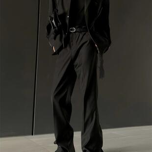 男高街宽松直筒休闲叠喇长裤 ACE 小众设计感弯刀垂坠感微喇西裤