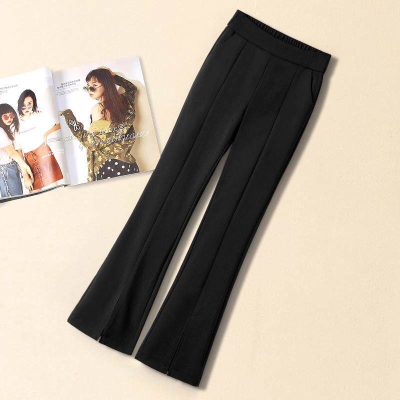 黑色开叉微喇裤女春秋2025新款九分休闲裤直筒西装秋冬加绒喇叭裤