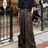 休闲长裤 以休眠 拖地堆叠西裤 日系水墨花卉阔腿裤 复古小众新中式