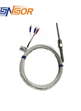 EYC温度传送器 PT100，管径5mm,管长60mm，1/4螺牙,出线3米 TPFE