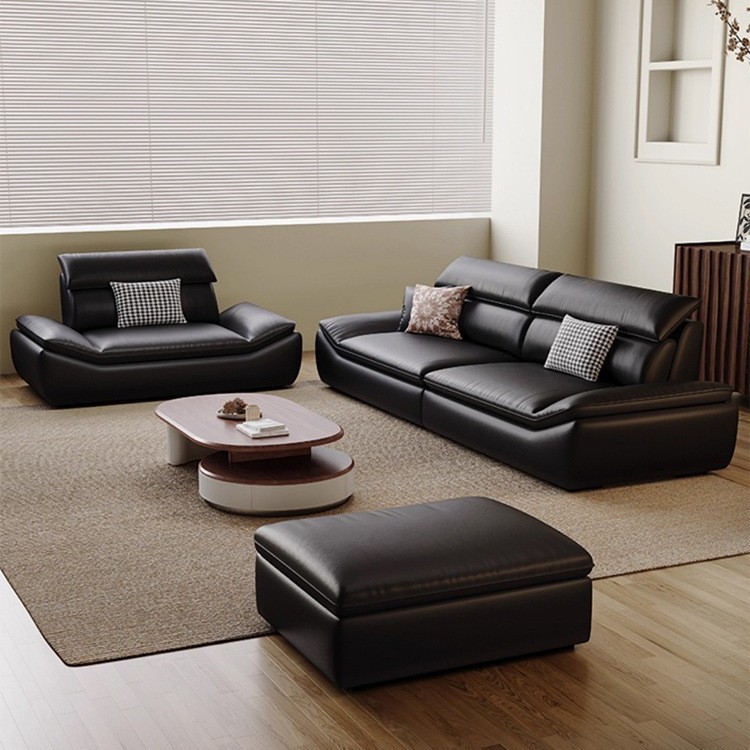 意式极简帆船真皮沙发客厅现代简约头层牛皮直排黑色皮艺工厂直销