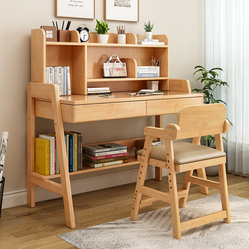 书桌儿童学习桌全实木初中小学成人办公桌男女孩家用写字桌升降椅