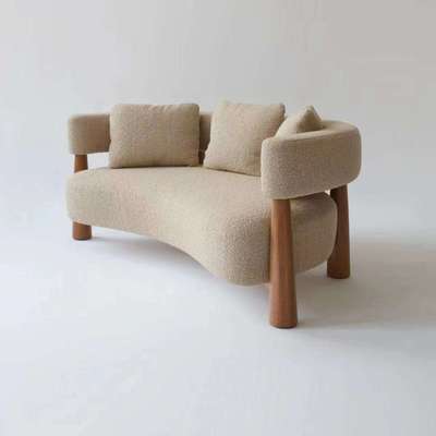 弧形实木沙发优质泰迪绒布艺客厅小别墅工作室设计师独特三人沙发