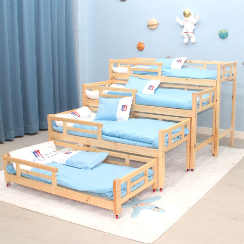 早教幼儿园叠叠小床儿童实木护栏午睡床早教午托床多层推拉上下床