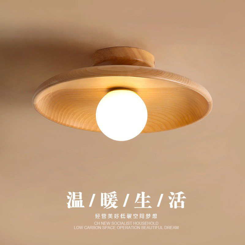 实木现代简约衣帽间过道灯玄关木艺走廊阳台灯入户门厅原木吸顶灯