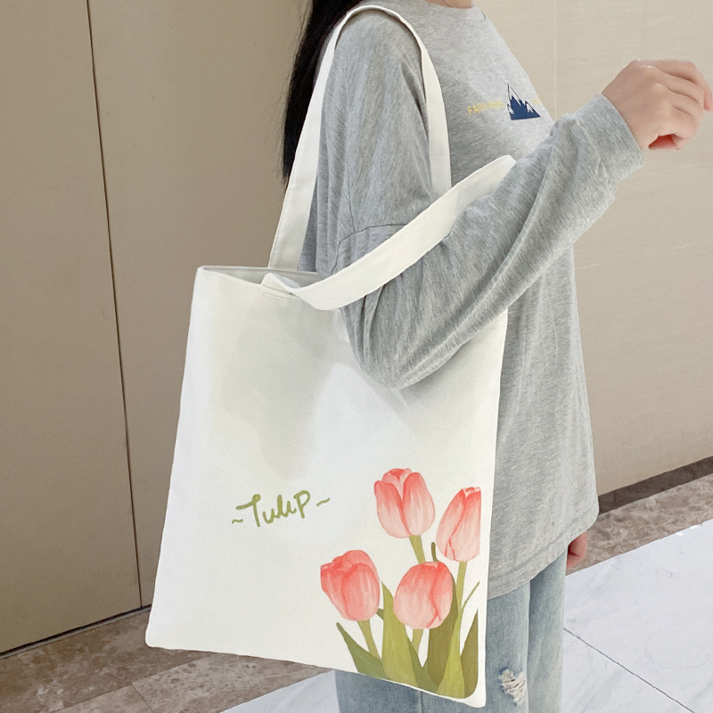 帆布包女2023年新款单肩斜挎大容量托特K手提布袋大学生上课补习