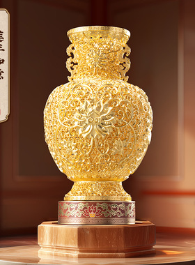 铜 莲年如意n少爷同款花丝花瓶客厅玄关装饰摆件中式礼物