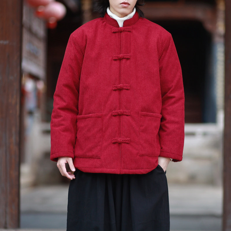 冬季厚款灯芯绒棉袄男中国风加棉加厚棉衣外套复古盘扣唐装棉服