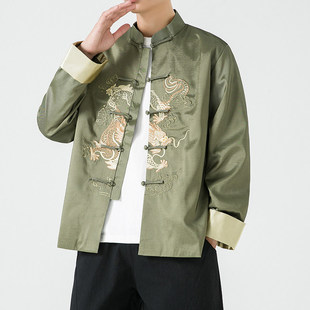 改良汉服男中国风春秋季龙纹刺绣长袖夹克新中式唐装男民族风外套