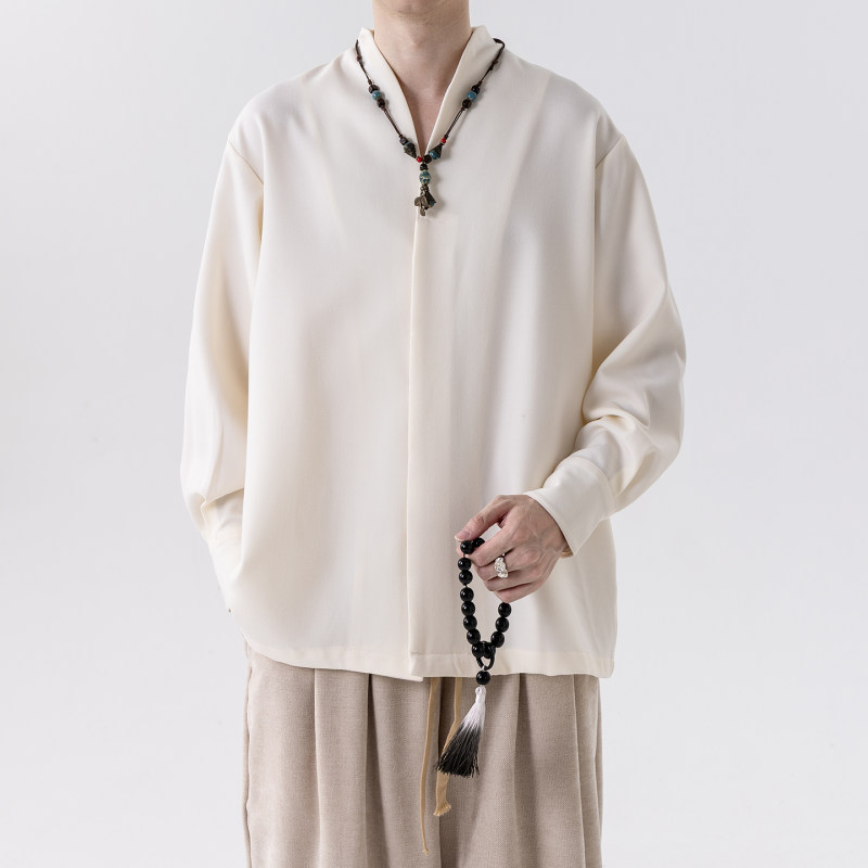 中国风男装秋冬季汉服古风长袖衬衫新中式禅意上衣复古大码衬衣