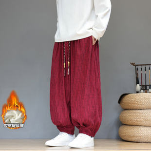 复古宽松阔腿裤 灯芯绒直筒裤 男士 大码 中国风男装 束脚灯笼裤 秋冬季