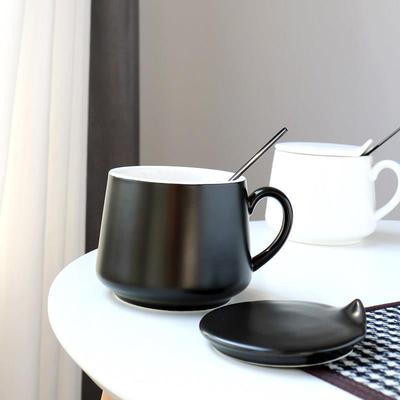 北欧陶瓷马克杯带盖勺哑光高级感磨砂咖啡杯情侣水杯家用早餐杯子
