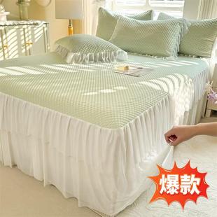 高端版 三件套可机洗水洗软席子 A类5D母婴级冰丝席凉感豆豆床裙款