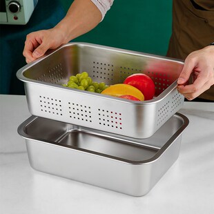 精选食品级不锈钢套盆家用长方形加深加厚盆子厨房和面沥水洗菜盆