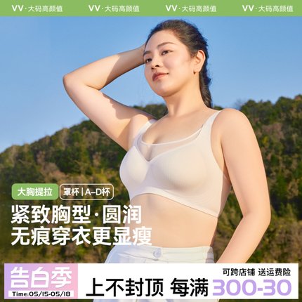 VV内衣女生2024新款爆款大胸显小聚拢收副乳软支撑美背大码文胸罩