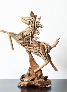 居慢生活手工实木马摆件客厅电视柜酒柜工艺品家居装饰品创意礼品