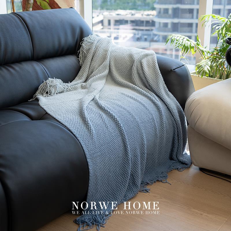 毯子蓝色渐变毛毯空调毯休闲毯高级民宿样板间床尾毯沙发装饰搭毯