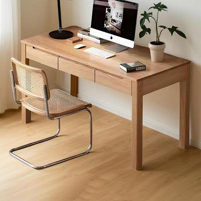 纯实木新中式学习桌橡木电脑桌儿童学生书桌榉木餐桌樱桃木书桌