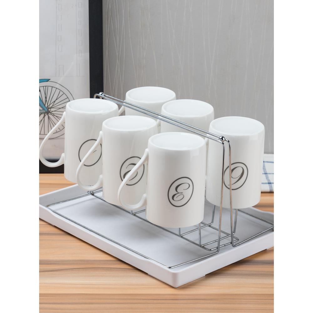 客厅水杯套装客厅6只装家用冷水壶耐高温数字杯有把白瓷茶杯简约