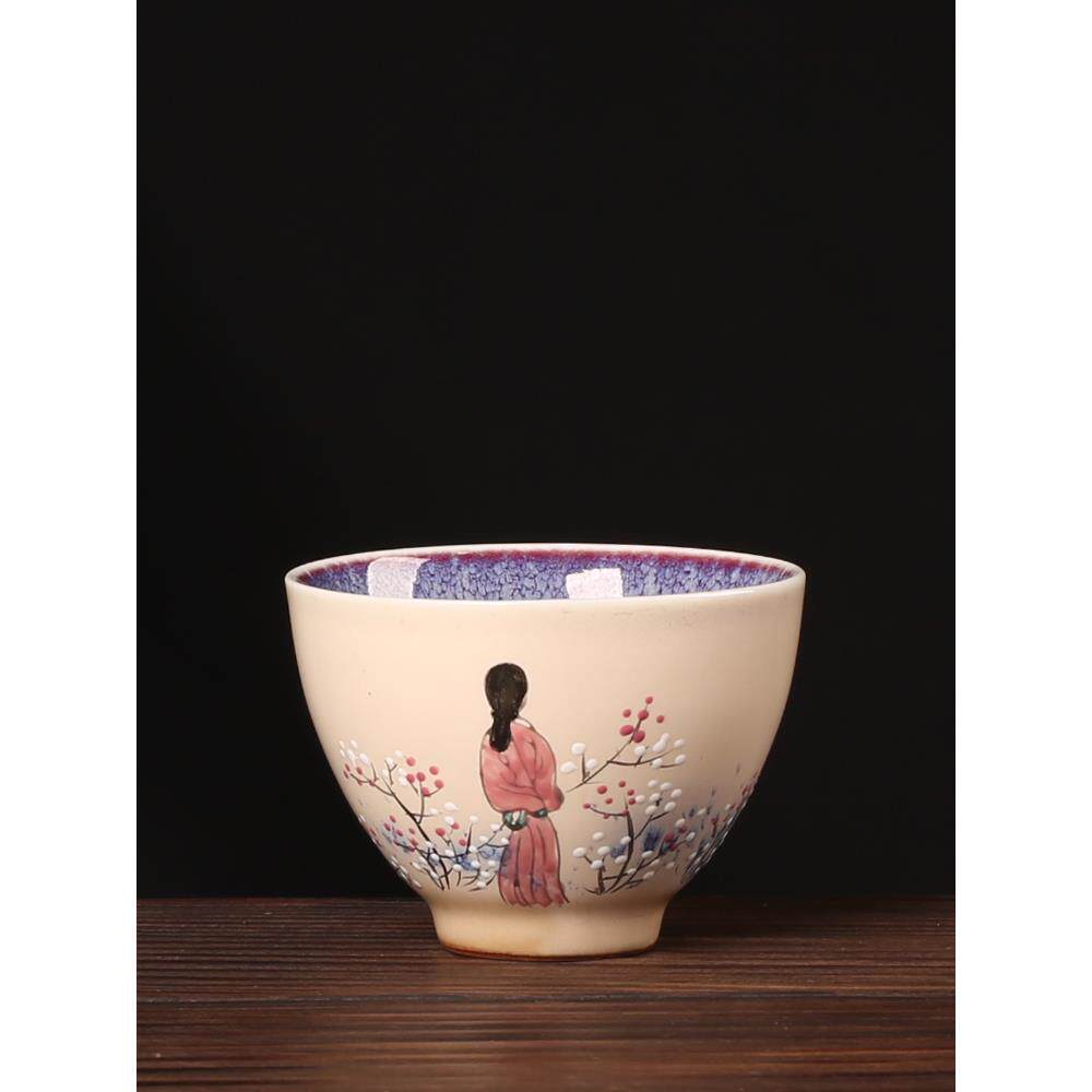 熹言手绘窑变陶瓷茶具主人杯女士功夫茶杯个人专用杯子中式单杯女