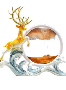 轻奢风生水起鹿流沙画摆件客厅电视柜酒柜玄关装饰品乔迁新居礼品