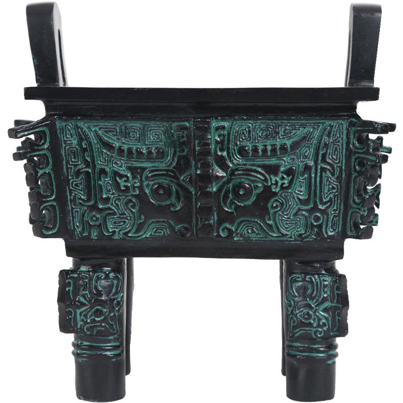 仿青铜牛方鼎摆件工艺品铜鼎办公桌黄铜摆件工艺礼品兽面四足鼎