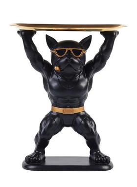 创意斗牛犬狗摆件收纳托盘家居装饰品客厅玄关桌面树脂工艺品