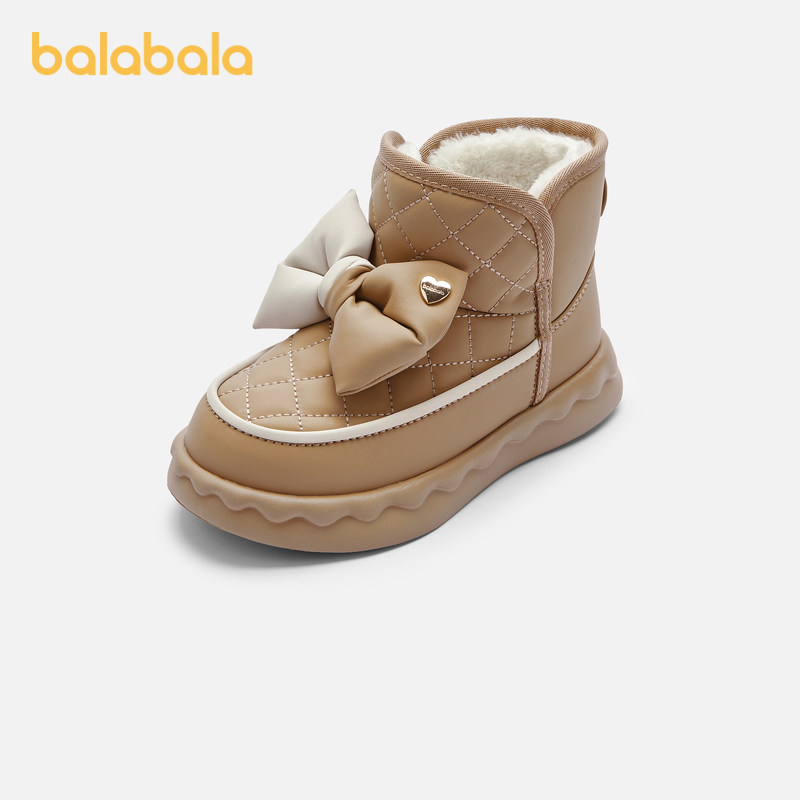巴拉巴拉童鞋女童雪地靴加绒棉靴舒适冬季低帮蝴蝶结短靴子潮鞋子