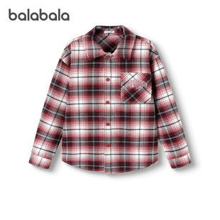 巴拉巴拉男童外套大童红色格子衬衫儿童宽松上衣2025春装新款童装