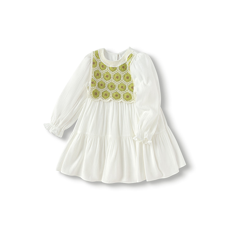 巴拉巴拉童装儿童连衣裙女童春秋装假两件裙子花边袖口文艺田园风