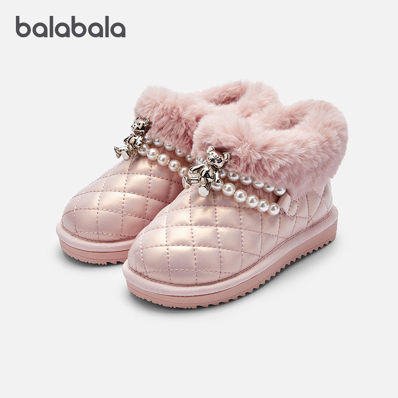 巴拉巴拉女童雪地靴宝宝白色小靴子儿童加绒鞋子2025冬季新款童鞋