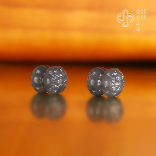 建廷天然和田玉烟紫散珠 并蒂莲花 哑光 精工雕刻 新疆羊脂玉配珠