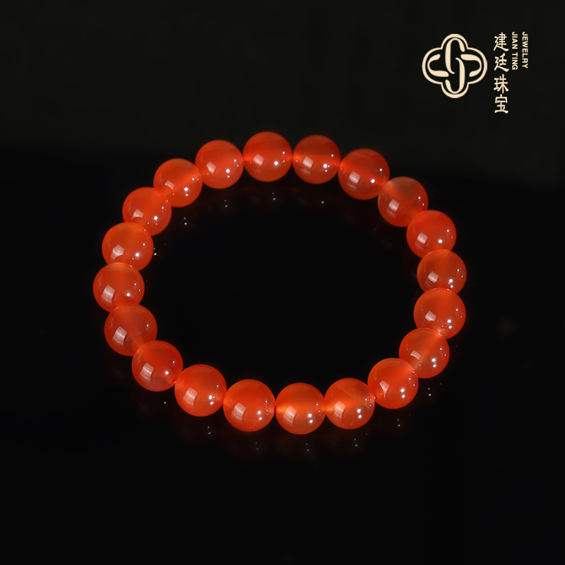 保山河湾冰红南红手串9mm 收藏冰种冰透起荧光 南红手链珠串单圈