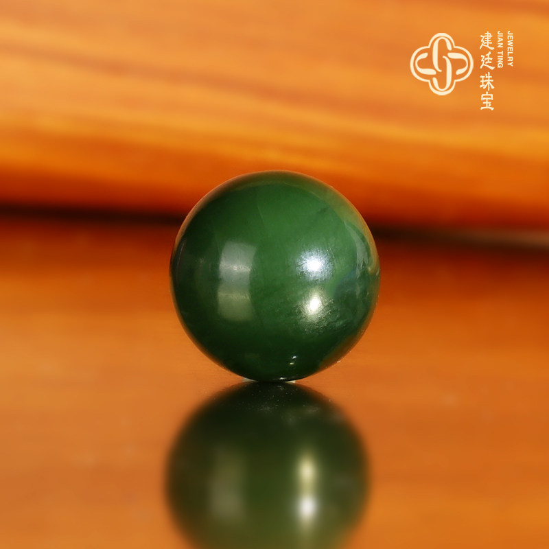 建廷俄料老坑碧玉散珠13.6mm 12号柔光菠菜绿7号坑和田玉配珠单珠图片